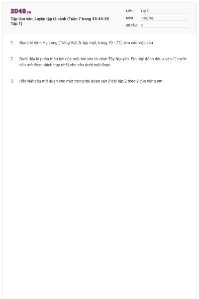 Tập làm văn: Luyện tập tả cảnh (Tuần 7 trang 43-44-45 Tập 1)