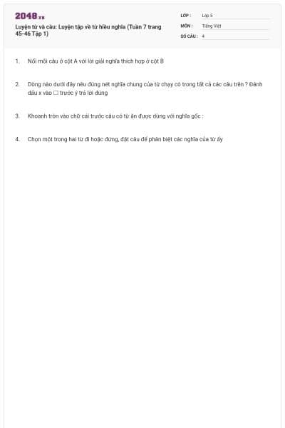 Luyện từ và câu: Luyện tập về từ hiều nghĩa (Tuần 7 trang 45-46 Tập 1)