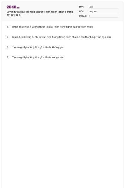 Luyện từ và câu: Mở rộng vốn từ: Thiên nhiên (Tuần 8 trang 49-50 Tập 1)