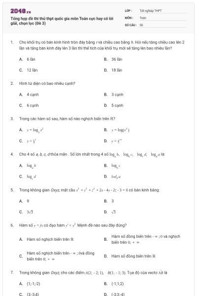 Tổng hợp đề thi thử thpt quốc gia môn Toán cực hay có lời giải, chọn lọc (Đề 3)
