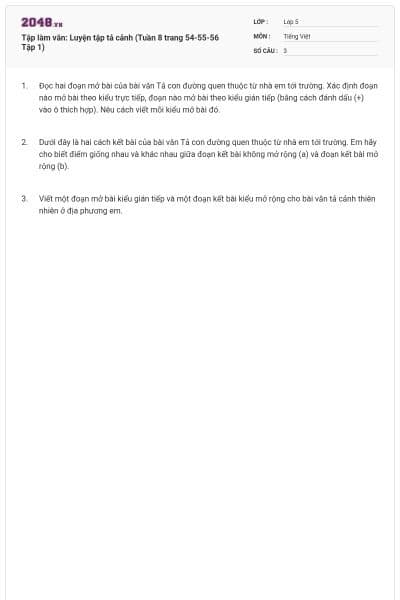 Tập làm văn: Luyện tập tả cảnh (Tuần 8 trang 54-55-56 Tập 1)