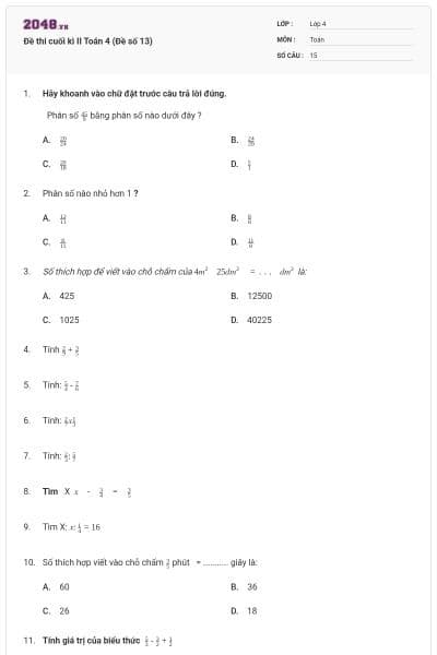 Đề thi cuối kì II Toán 4 (Đề số 13)
