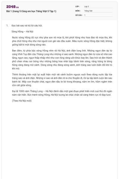 Bài 1 (trang 5 Cùng em học Tiếng Việt 5 Tập 1)