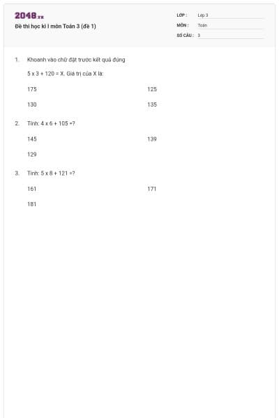 Đề thi học kì I môn Toán 3 (đề 1)