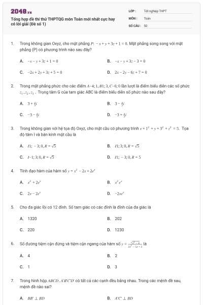 Tổng hợp đề thi thử THPTQG môn Toán mới nhất cực hay có lời giải (Đề số 1)