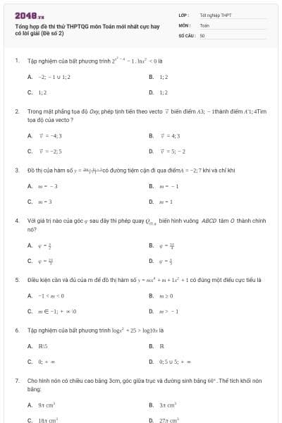 Tổng hợp đề thi thử THPTQG môn Toán mới nhất cực hay có lời giải (Đề số 2)