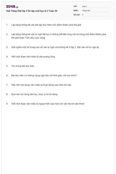 Giải Tiếng Việt lớp 4 Ôn tập cuối học kì 2 Tuần 35