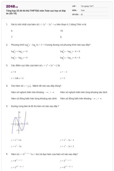 Tổng hợp 20 đề thi thử THPTQG môn Toán cực hay có đáp án (đề 18)