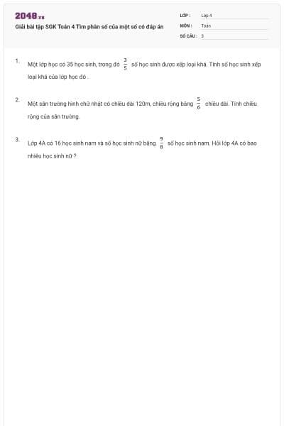 Giải bài tập SGK Toán 4 Tìm phân số của một số có đáp án