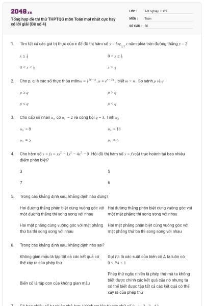 Tổng hợp đề thi thử THPTQG môn Toán mới nhất cực hay có lời giải (Đề số 4)