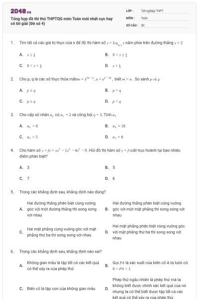 Tổng hợp đề thi thử THPTQG môn Toán mới nhất cực hay có lời giải (Đề số 4)