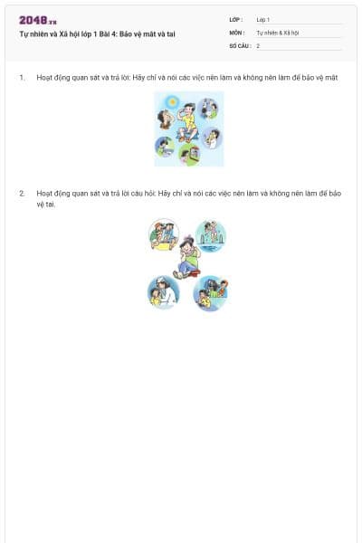 Tự nhiên và Xã hội lớp 1 Bài 4: Bảo vệ mắt và tai