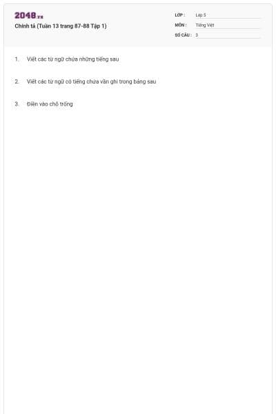 Chính tả (Tuần 13 trang 87-88 Tập 1)