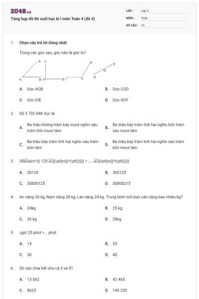 Tổng hợp đề thi cuối học kì I môn Toán 4 (đề 4)