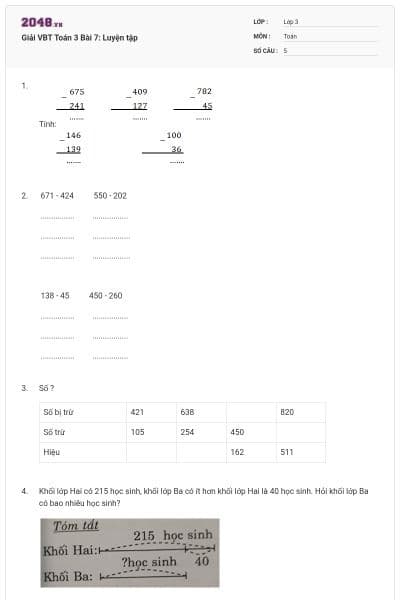 Giải VBT Toán 3 Bài 7: Luyện tập