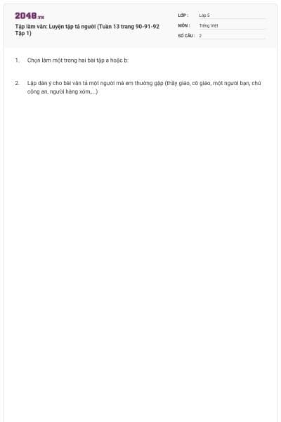 Tập làm văn: Luyện tập tả người (Tuần 13 trang 90-91-92 Tập 1)