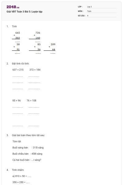 Giải VBT Toán 3 Bài 5: Luyện tập