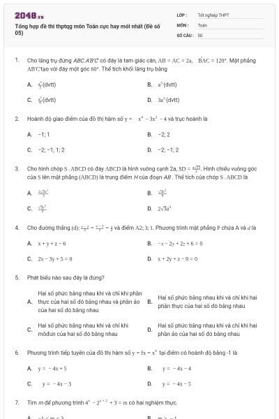 Tổng hợp đề thi thptqg môn Toán cực hay mới nhất (Đề số 05)