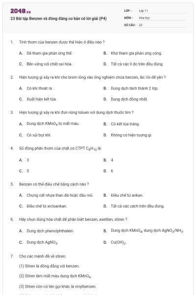 23 Bài tập Benzen và đồng đằng cơ bản có lời giải (P4)