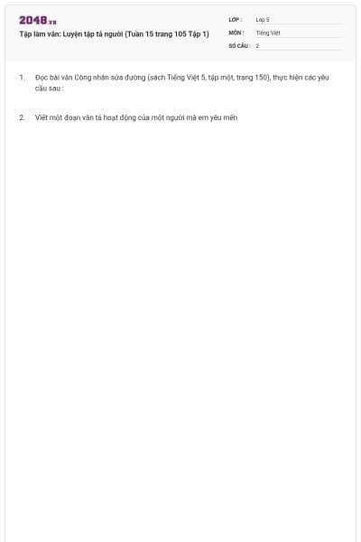 Tập làm văn: Luyện tập tả người (Tuần 15 trang 105 Tập 1)