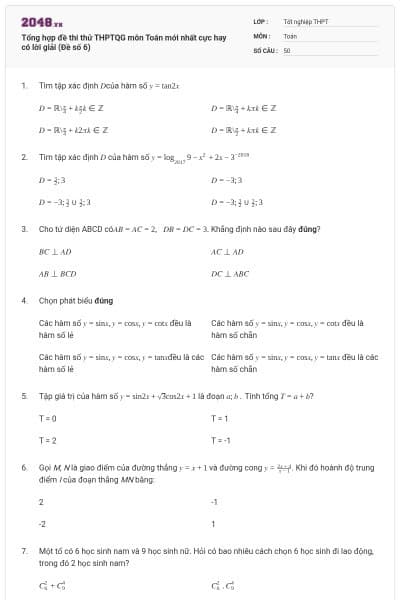 Tổng hợp đề thi thử THPTQG môn Toán mới nhất cực hay có lời giải (Đề số 6)