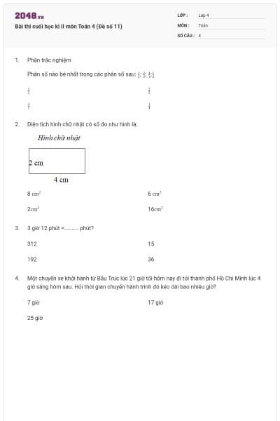Bài thi cuối học kì II môn Toán 4 (Đề số 11)