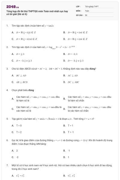 Tổng hợp đề thi thử THPTQG môn Toán mới nhất cực hay có lời giải (Đề số 6)