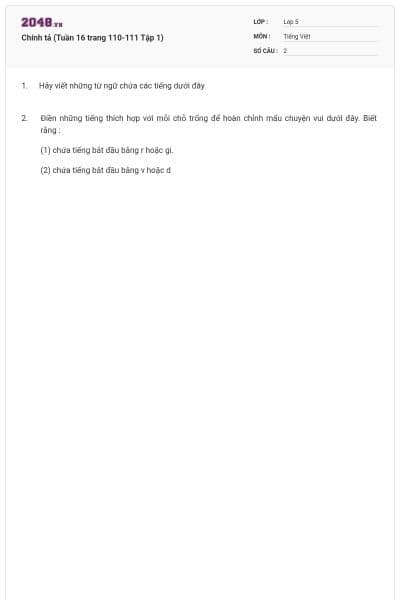 Chính tả (Tuần 16 trang 110-111 Tập 1)