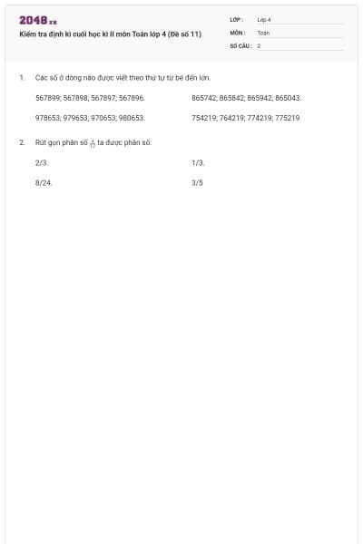 Kiểm tra định kì cuối học kì II môn Toán lớp 4 (Đề số 11)