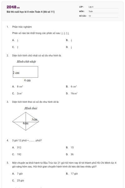 Bài thi cuối học kì II môn Toán 4 (Đề số 11)