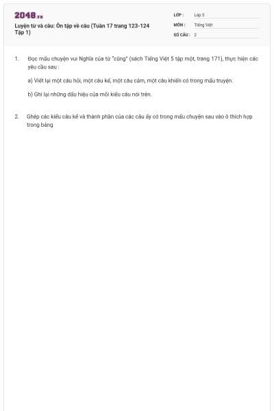 Luyện từ và câu: Ôn tập về câu (Tuần 17 trang 123-124 Tập 1)