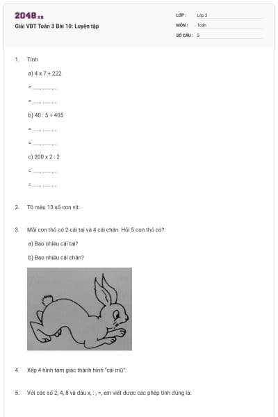 Giải VBT Toán 3 Bài 10: Luyện tập