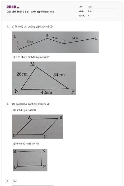 Giải VBT Toán 3 Bài 11: Ôn tập về hình học