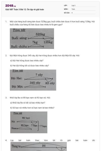 Giải VBT Toán 3 Bài 12: Ôn tập về giải toán