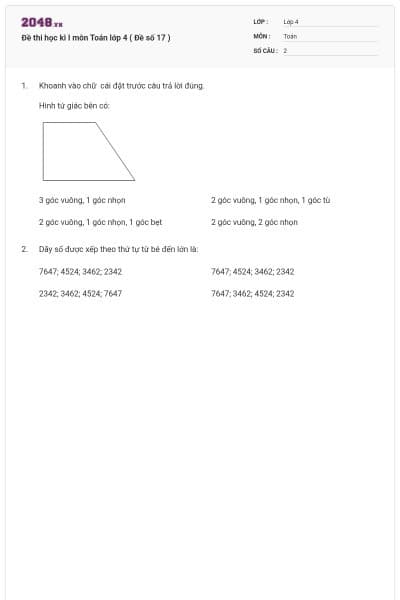 Đề thi học kì I môn Toán lớp 4 ( Đề số 17 )