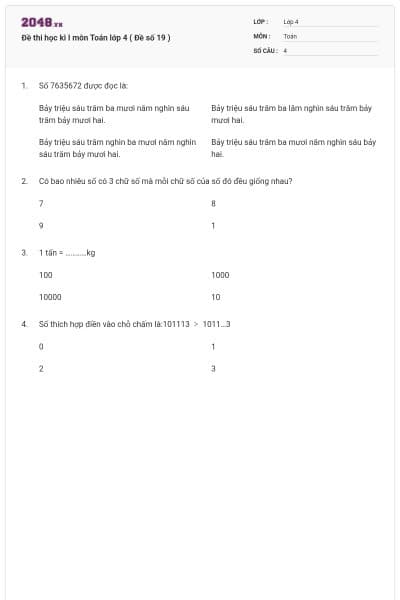 Đề thi học kì I môn Toán lớp 4 ( Đề số 19 )