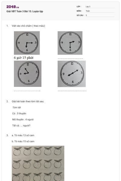 Giải VBT Toán 3 Bài 15: Luyện tập