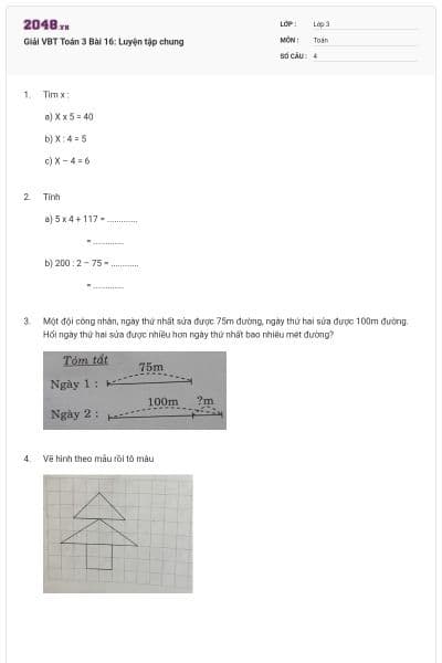 Giải VBT Toán 3 Bài 16: Luyện tập chung