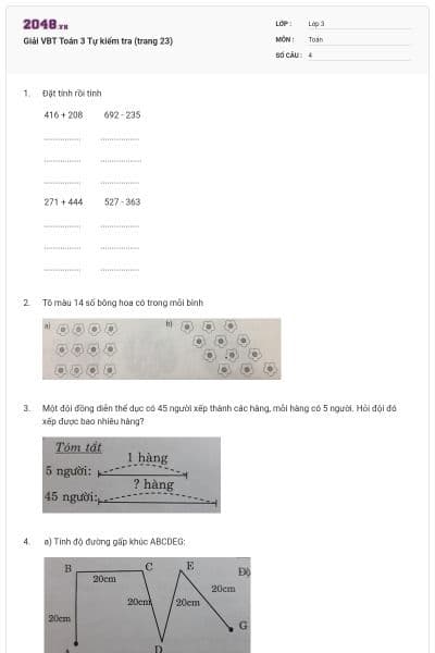 Giải VBT Toán 3 Tự kiểm tra (trang 23)