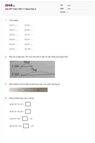 Giải VBT Toán 3 Bài 17: Bảng nhân 6