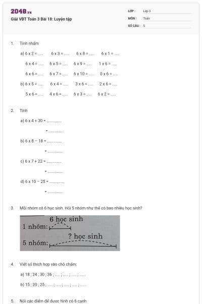 Giải VBT Toán 3 Bài 18: Luyện tập
