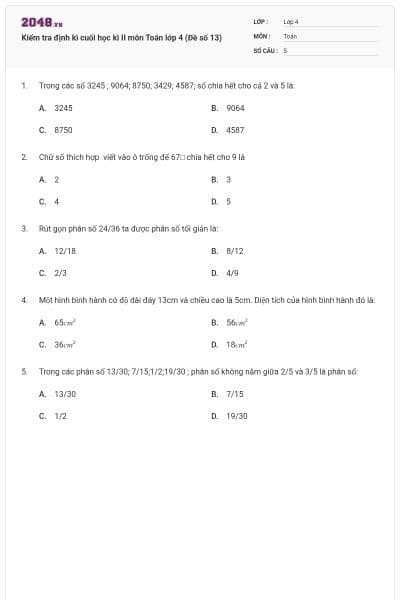 Kiểm tra định kì cuối học kì II môn Toán lớp 4 (Đề số 13)
