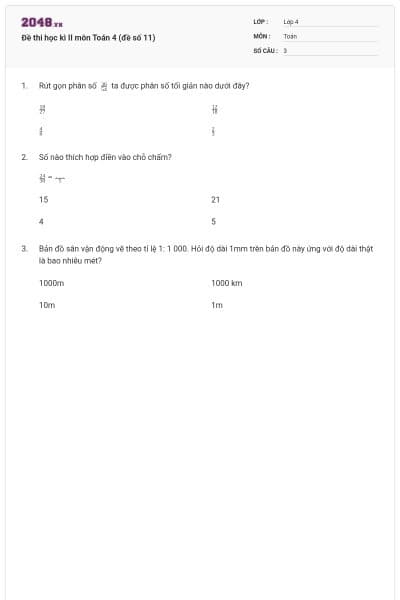 Đề thi học kì II môn Toán 4 (đề số 11)