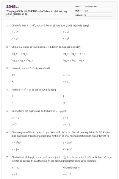 Tổng hợp đề thi thử THPTQG môn Toán mới nhất cực hay có lời giải (Đề số 7)