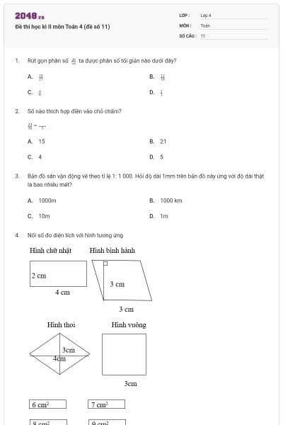 Đề thi học kì II môn Toán 4 (đề số 11)