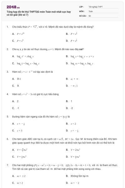 Tổng hợp đề thi thử THPTQG môn Toán mới nhất cực hay có lời giải (Đề số 7)
