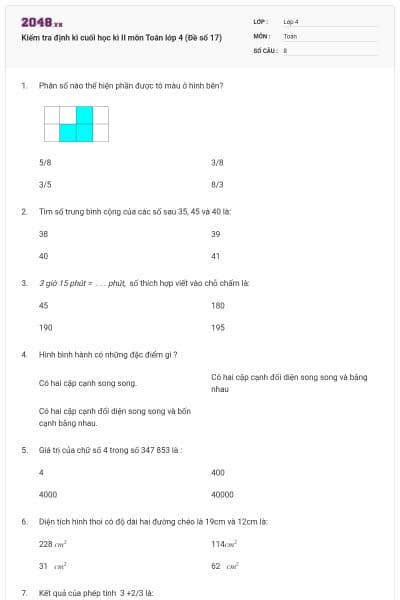 Kiểm tra định kì cuối học kì II môn Toán lớp 4 (Đề số 17)