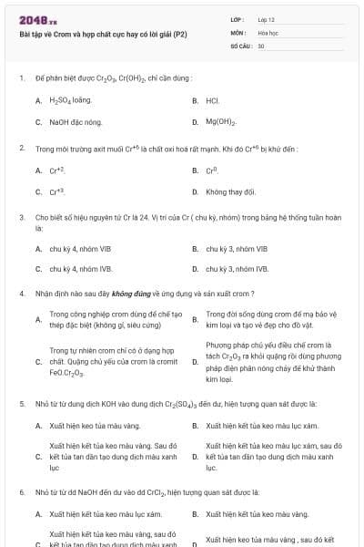 Bài tập về Crom và hợp chất cực hay có lời giải (P2)