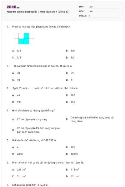 Kiểm tra định kì cuối học kì II môn Toán lớp 4 (Đề số 17)