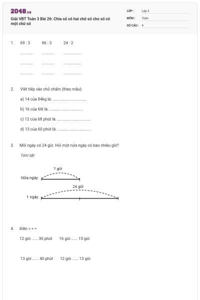 Giải VBT Toán 3 Bài 26: Chia số có hai chữ số cho số có một chữ số